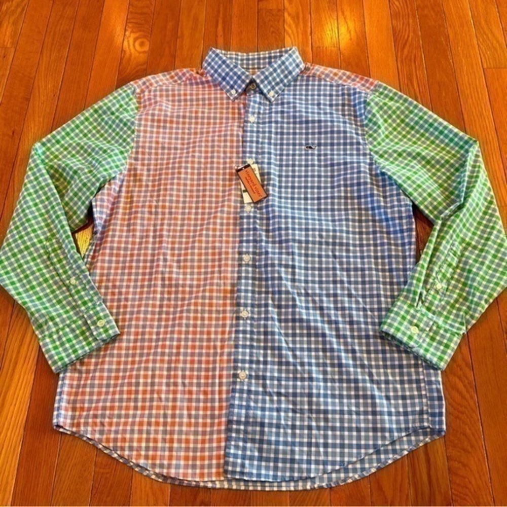NWT Vineyard Vines Whale Shirt Performance Button Down boys Large Multicolor